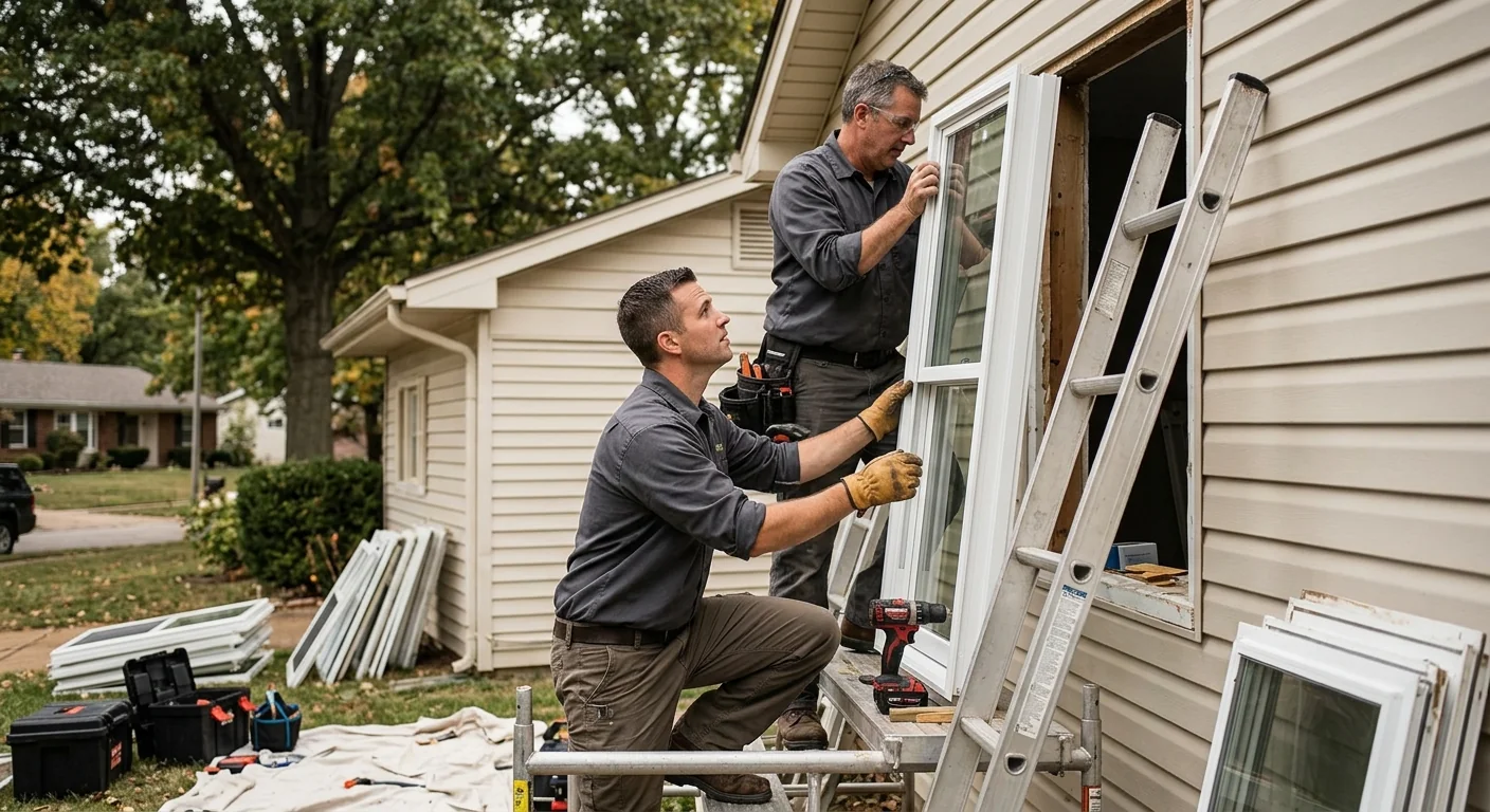 Homeowner reviewing energy efficient window estimate options in a Ballwin living room