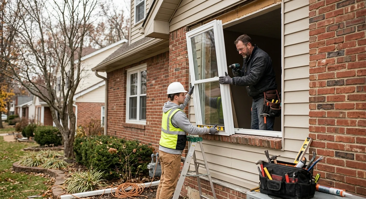 Installer fitting a new sliding glass patio door at a Ballwin home