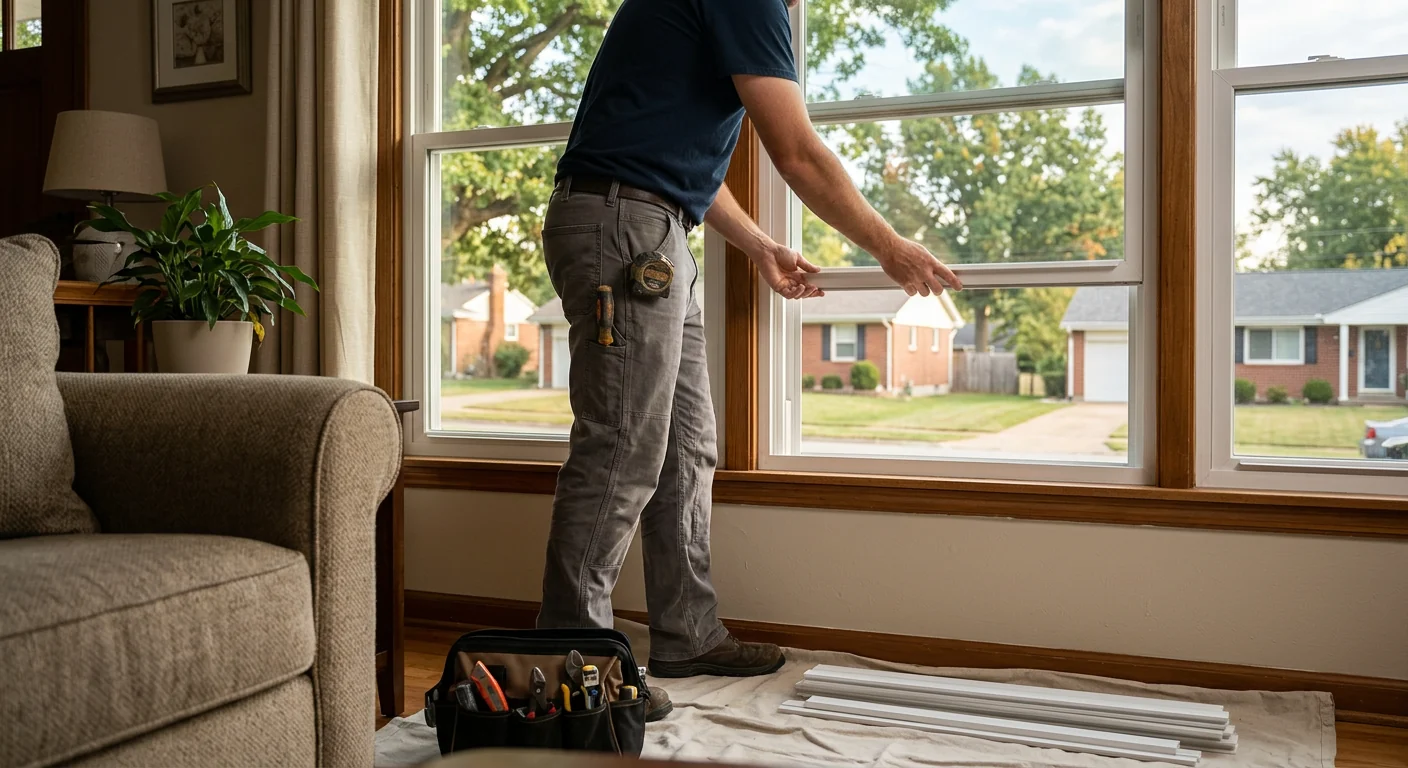 Repaired double hung window with new balance springs in a Ballwin living room