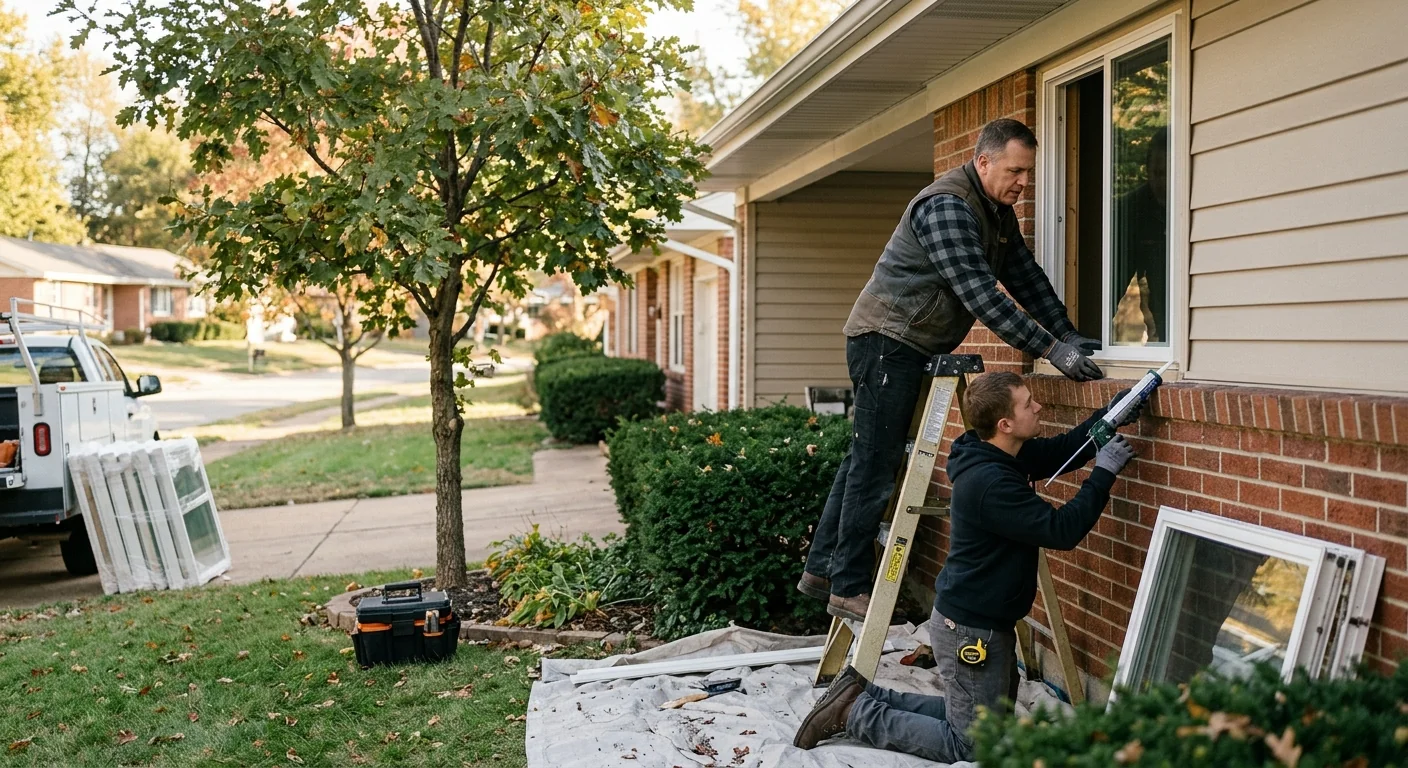 Homeowner reviewing new replacement window options with a local installer in Ballwin