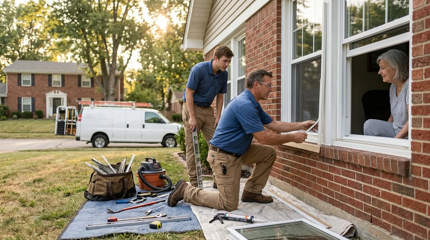 Freshly installed double hung windows on a Ballwin residential home