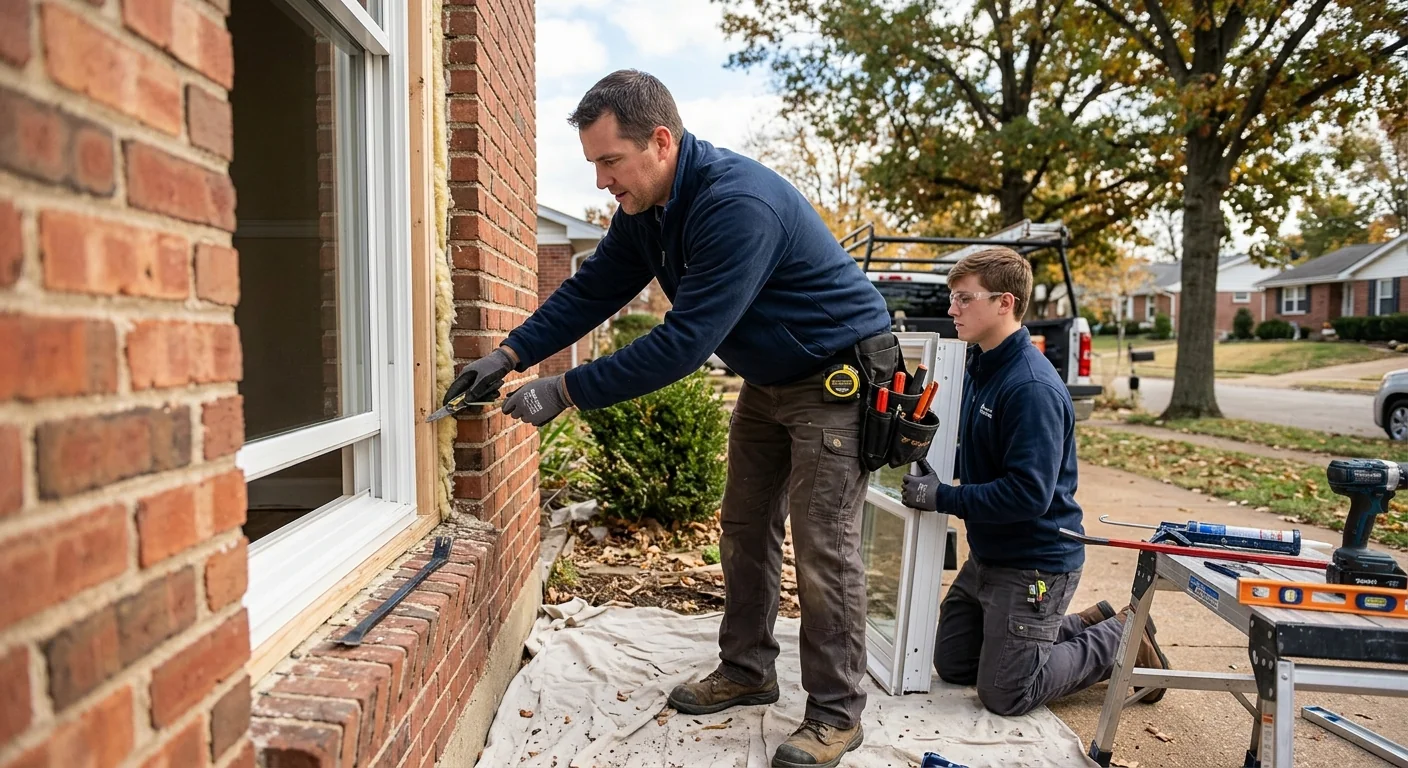Homeowner calling a window replacement team from a Ballwin living room
