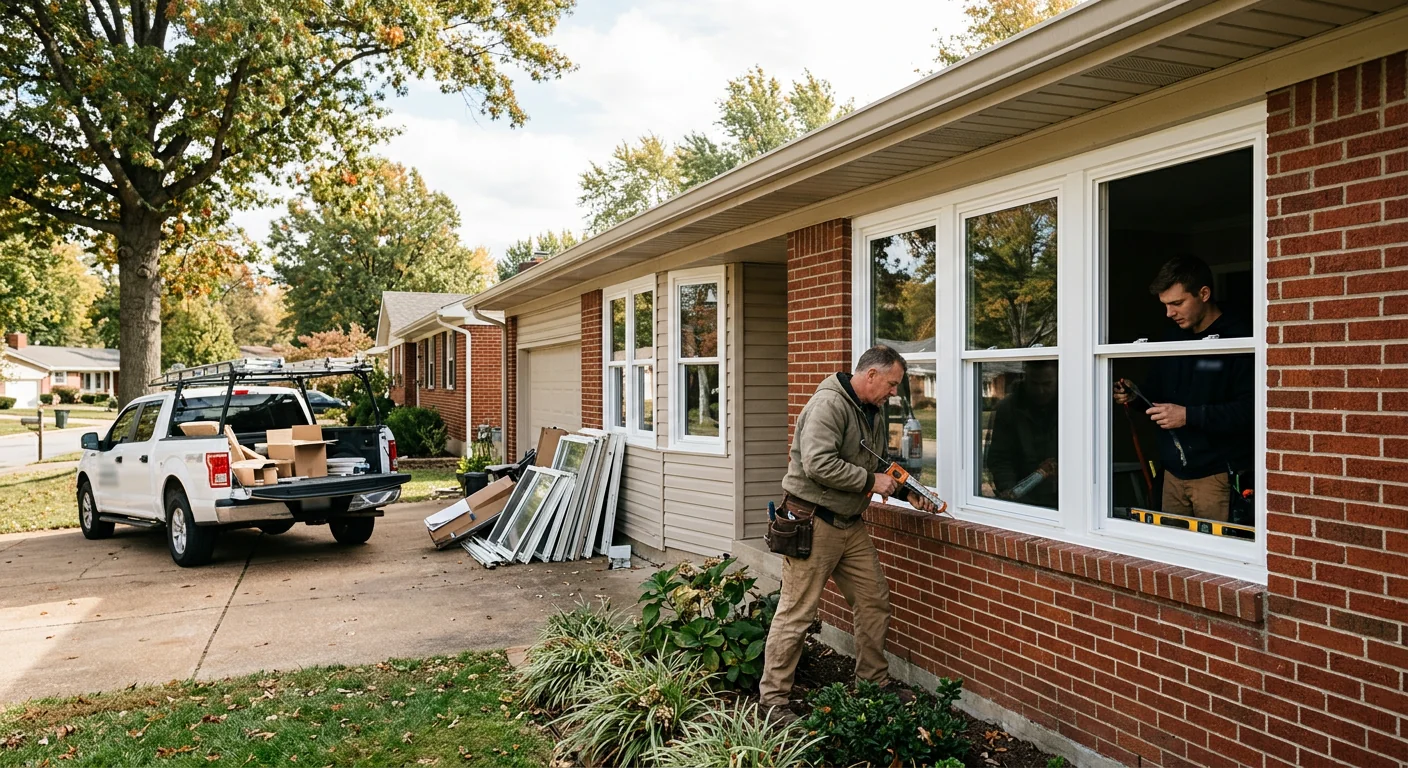 Close-up of a newly installed double hung window with clean caulk lines on a Ballwin home