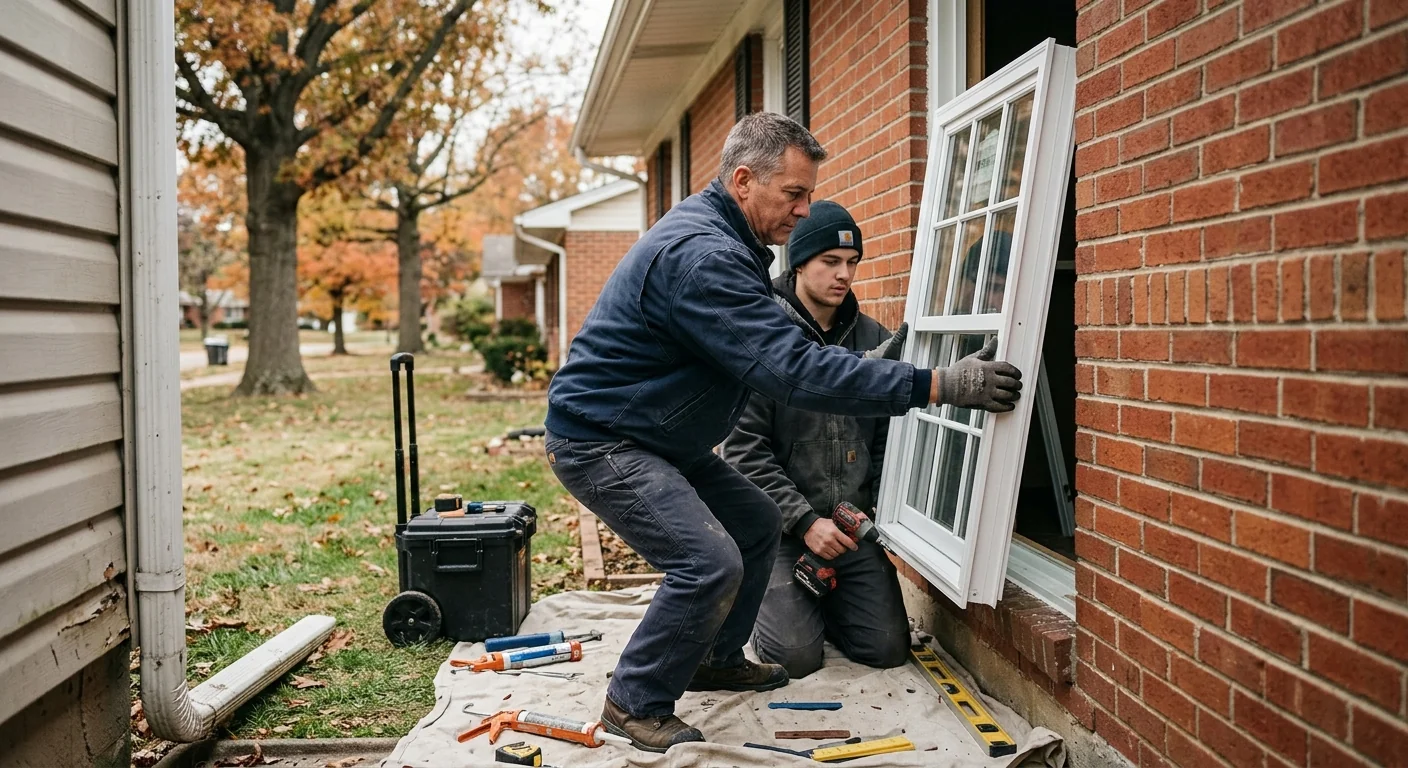 Installer reviewing completed window work with a homeowner at a Ballwin property