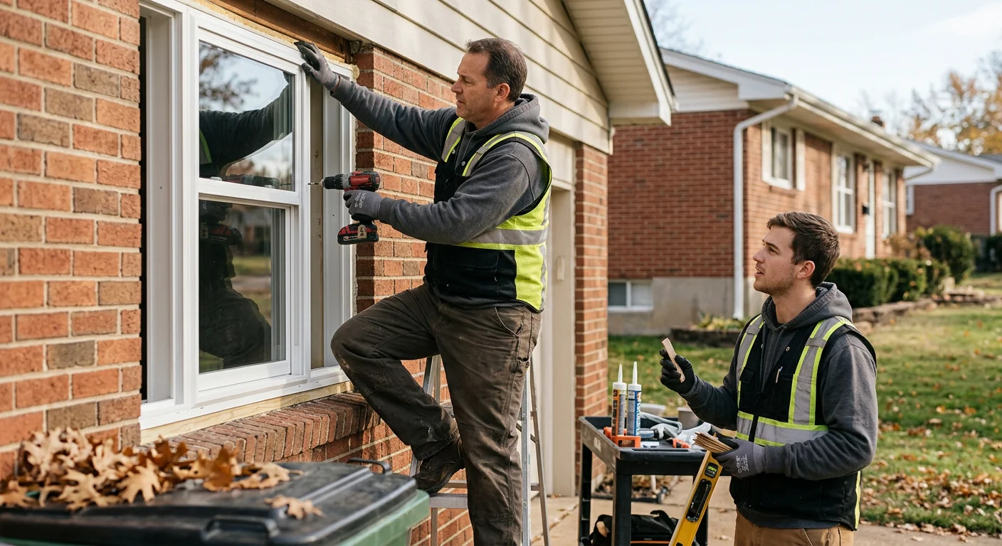 Installer fitting a replacement double hung window in a Ballwin home